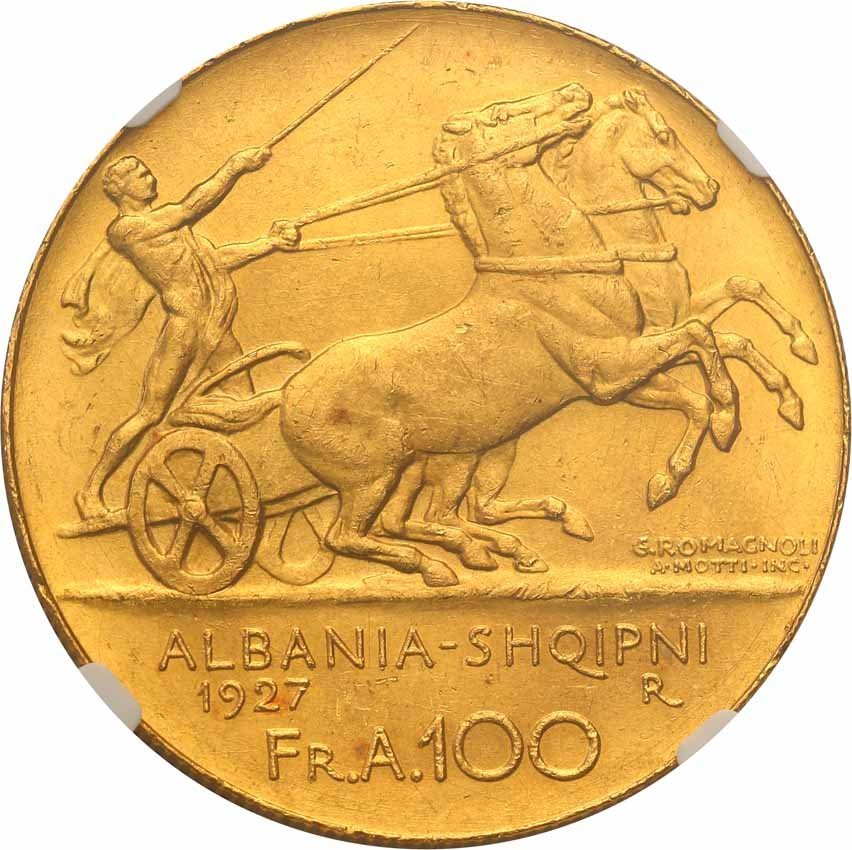 Albania. 100 Franków (franga) 1927 RZADKIE NGC MS62+